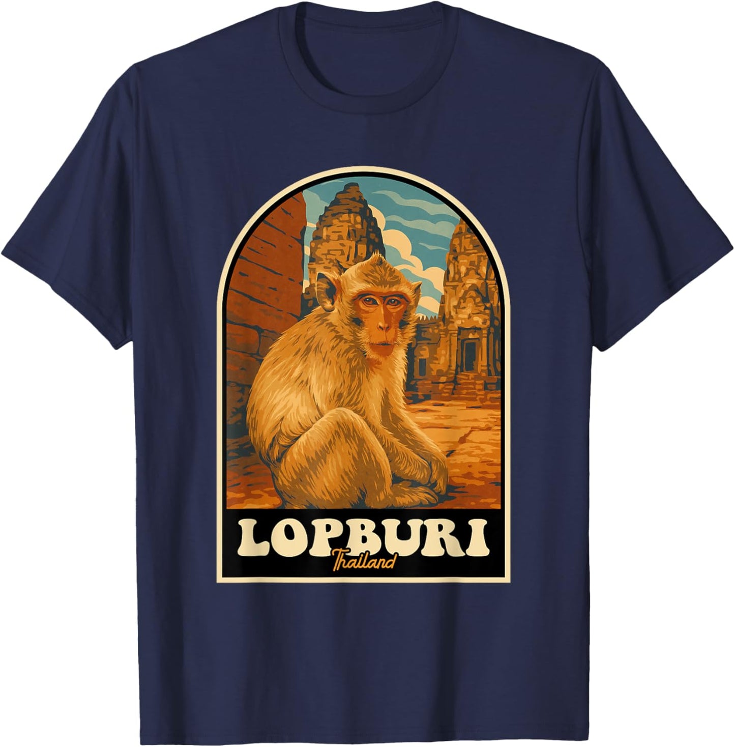 Lopburi Thailand Monkey Temple Vintage Travel Souvenir T-Shirt - T-Shirt | Navy