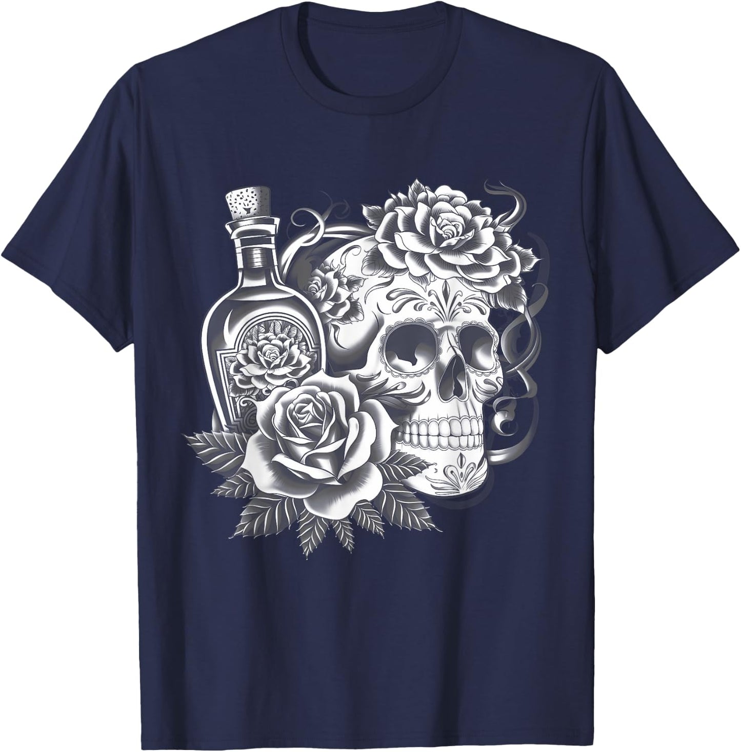 Mexico Vintage Skeleton Tequila Dia De Los Muertos Mexican T-Shirt - T-Shirt | Navy