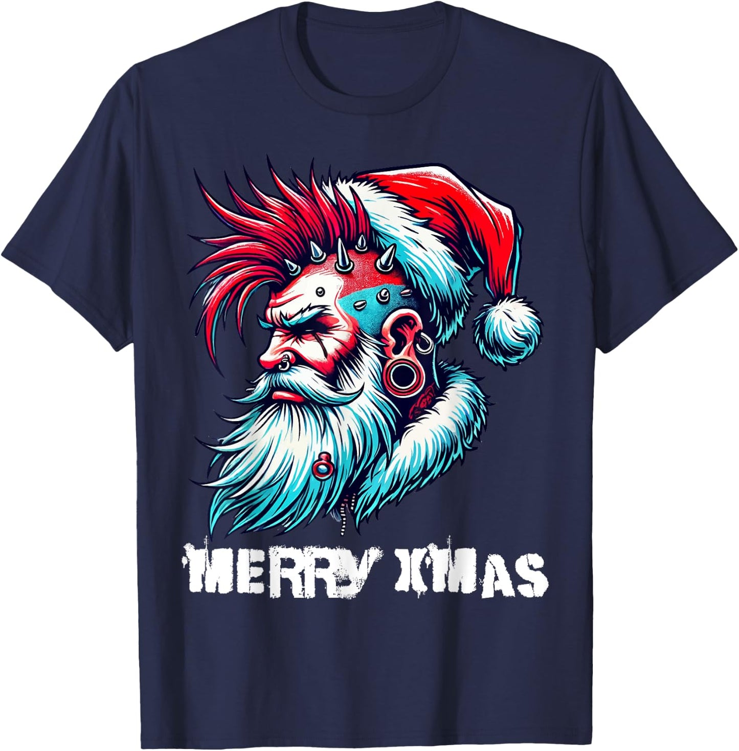 Merry X-Mas Punk Rock Santa Claus Christmas Holiday T-Shirt - T-Shirt | Navy