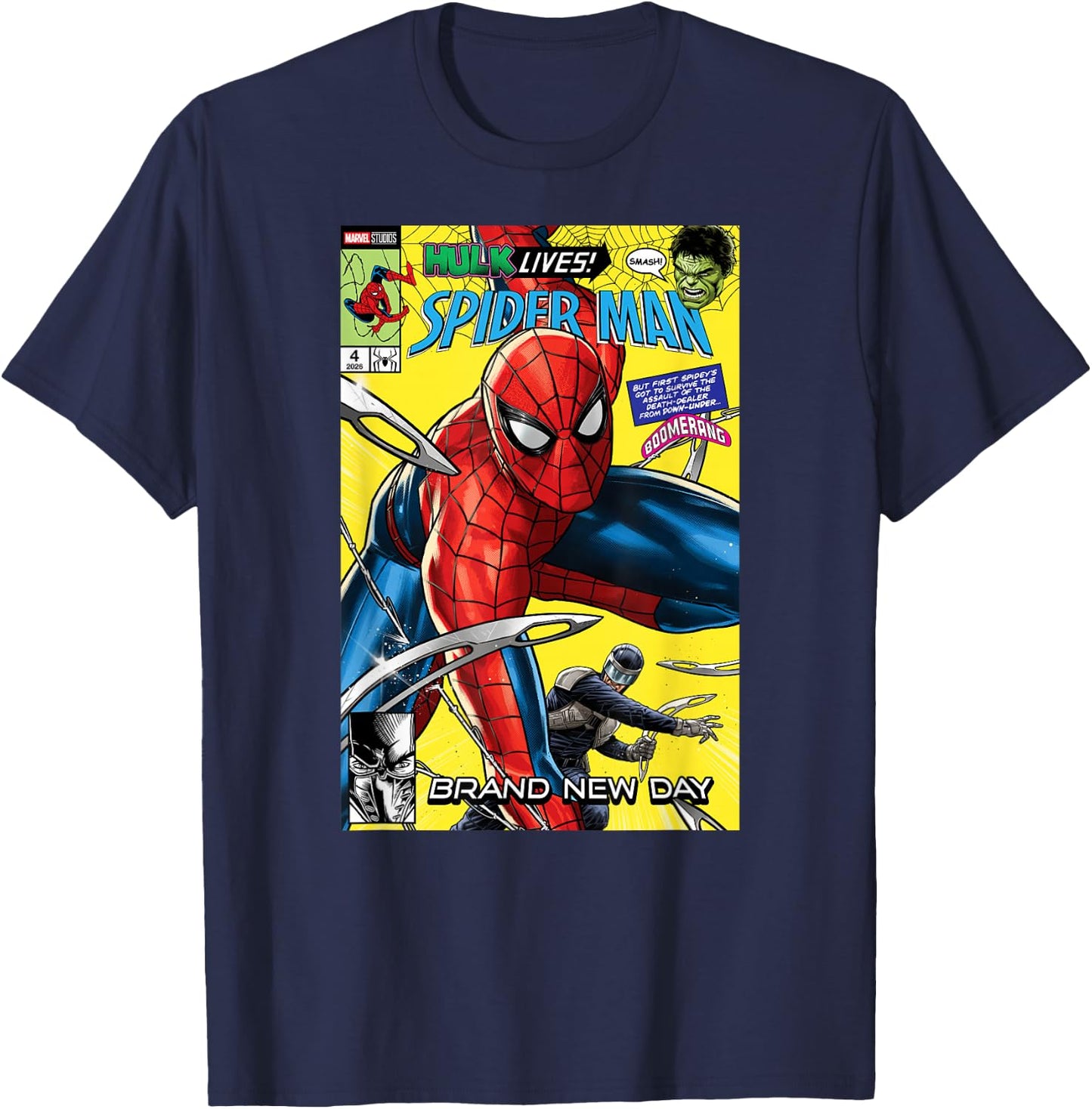 Marvel Spider-Man: BND Movie 2026 Hulk Boomerang Comic Cover T-Shirt - T-Shirt | Navy