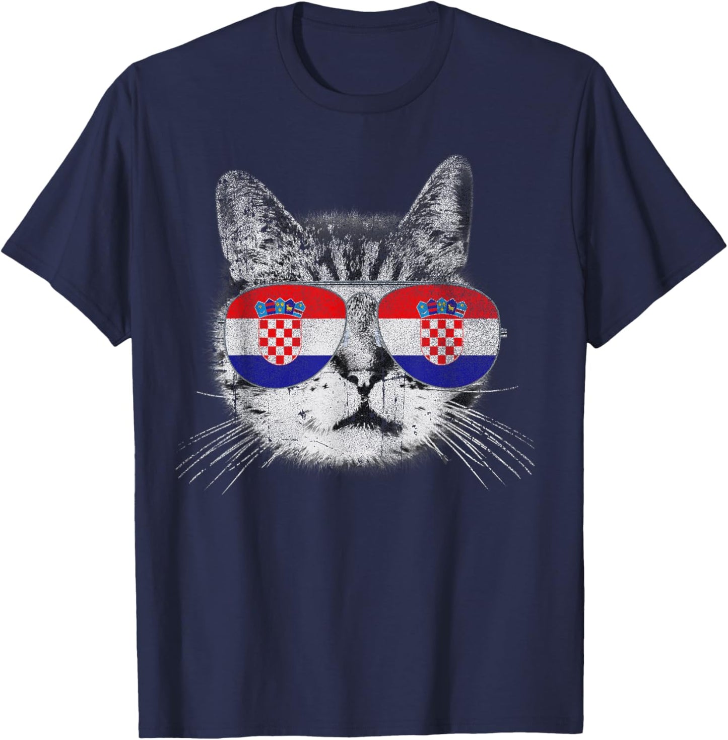 Croatian Croatia - Flag Cat Vintage Men Women Graphic Cool T-Shirt - T-Shirt | Navy