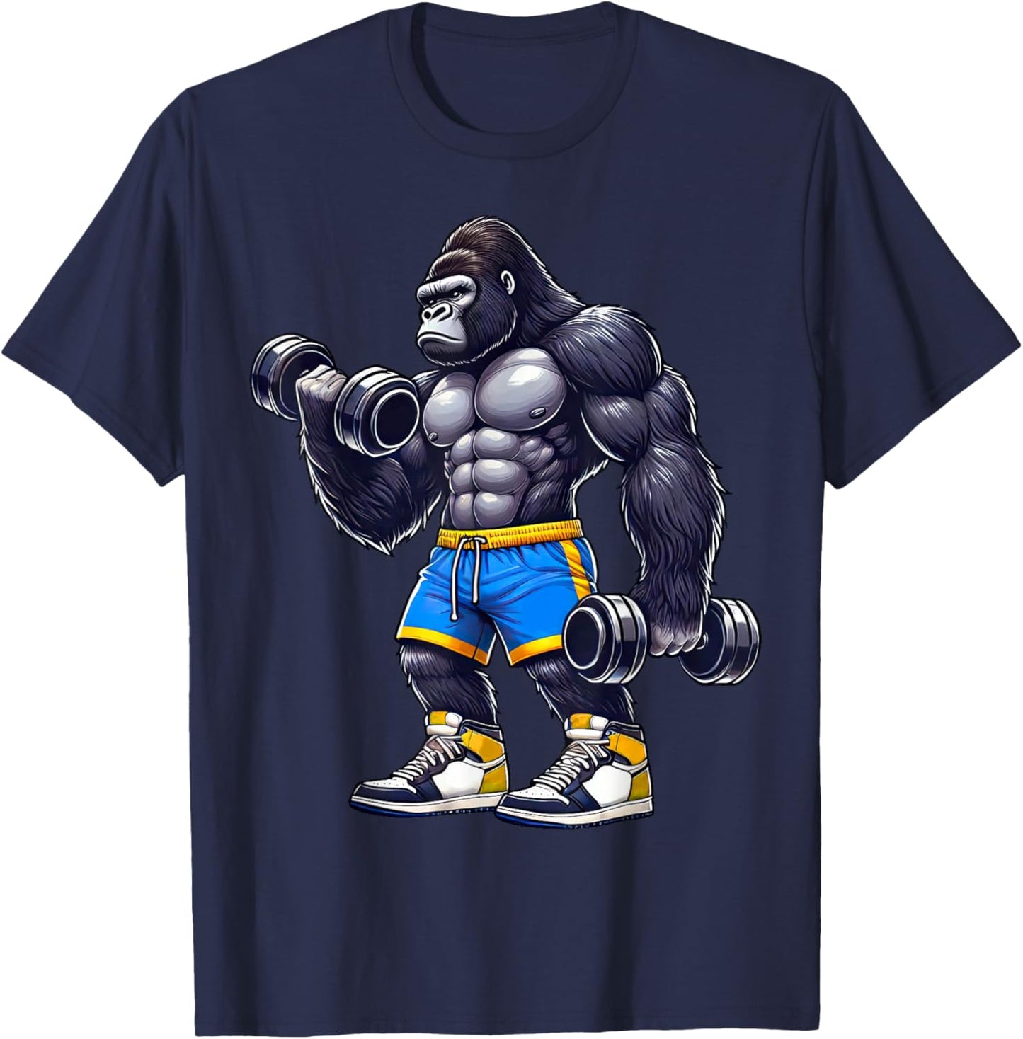 Gorilla Lifting Dumbbells Weightlifting Fitness Gym T-Shirt - T-Shirt | Navy