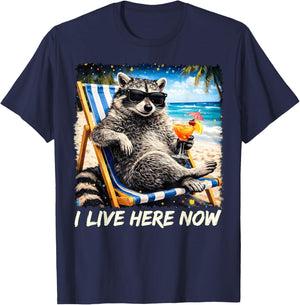 Funny I Live Here Now Raccoon Summer Gifts Women T-Shirt - T-Shirt | Navy