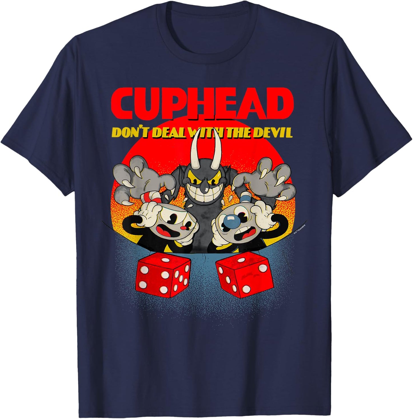 Cuphead And Mugman Devil's Dice Video Game T-Shirt - T-Shirt | Navy