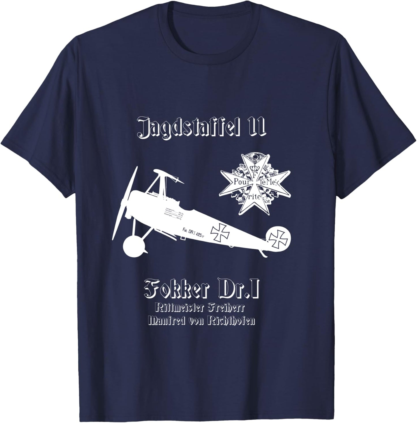 Jasta 11 Fokker DR.I German Triplane Dreidecker Richthofen T-Shirt - T-Shirt | Navy