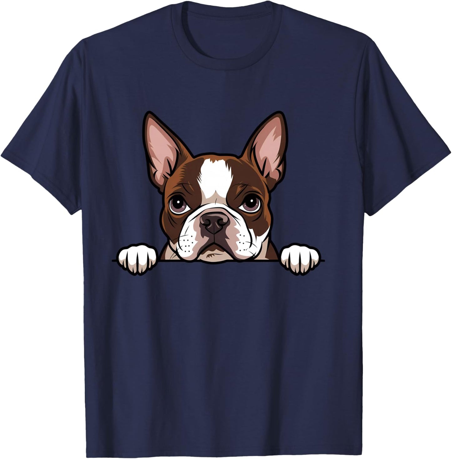 Cute Boston Terrier Peeking Puppy Funny Bostie Dog Lover T-Shirt - T-Shirt | Navy