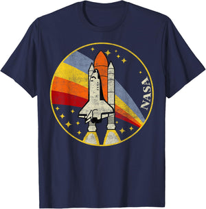 NASA Vintage Distressed Classic Rainbow Stripe Shuttle Badge T-Shirt - T-Shirt | Navy