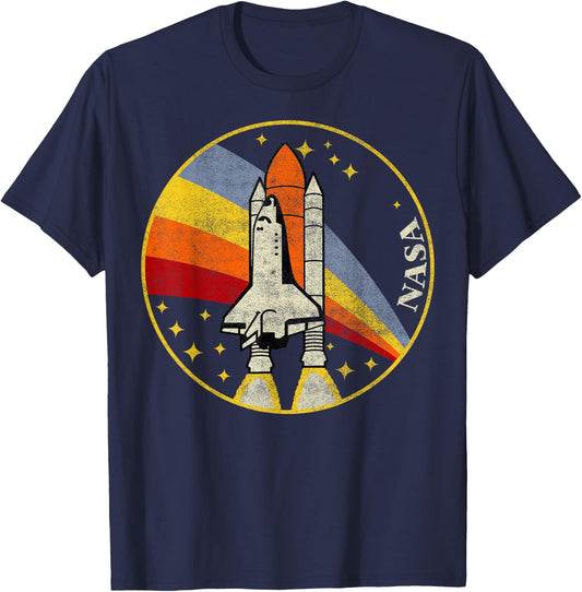 NASA Vintage Distressed Classic Rainbow Stripe Shuttle Badge T-Shirt - T-Shirt | Navy
