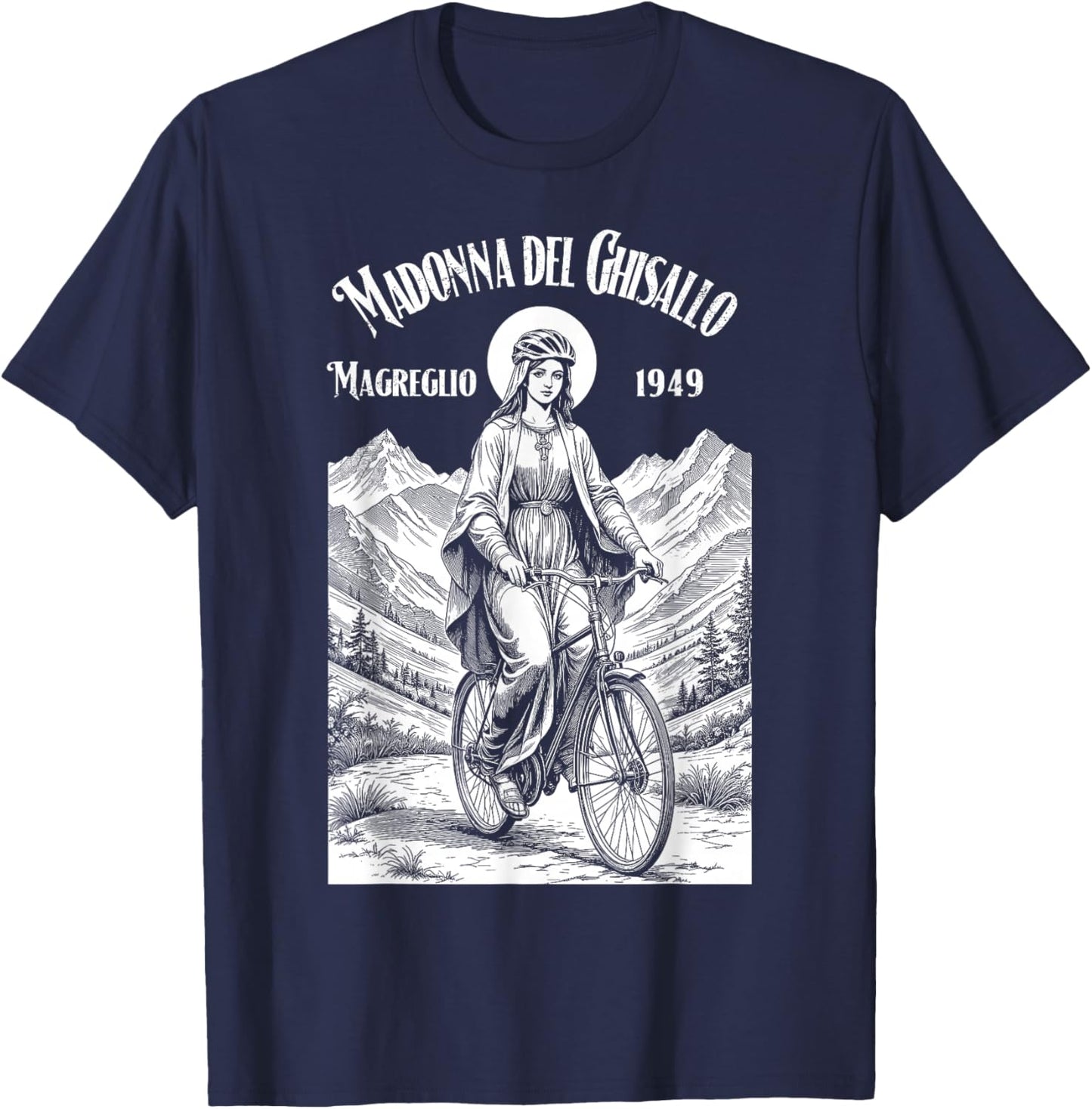 Cyclist Patron Saint Madonna del Ghisallo Bicycle T-Shirt - T-Shirt | Navy