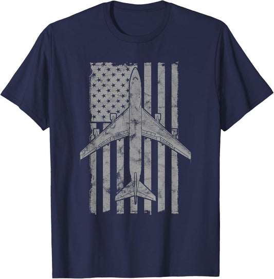 Designed For Flight 747 Jumbo Jet Vintage Flag Pilot T-Shirt - T-Shirt | Navy