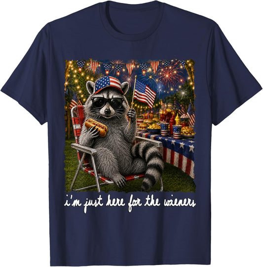 I'm Just Here for The Wieners Feral Raccoon 4th of July Kids T-Shirt - T-Shirt | Navy