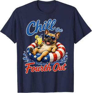 Chill The Fourth Out French Bulldog Patriotic Summer Dog T-Shirt - T-Shirt | Navy