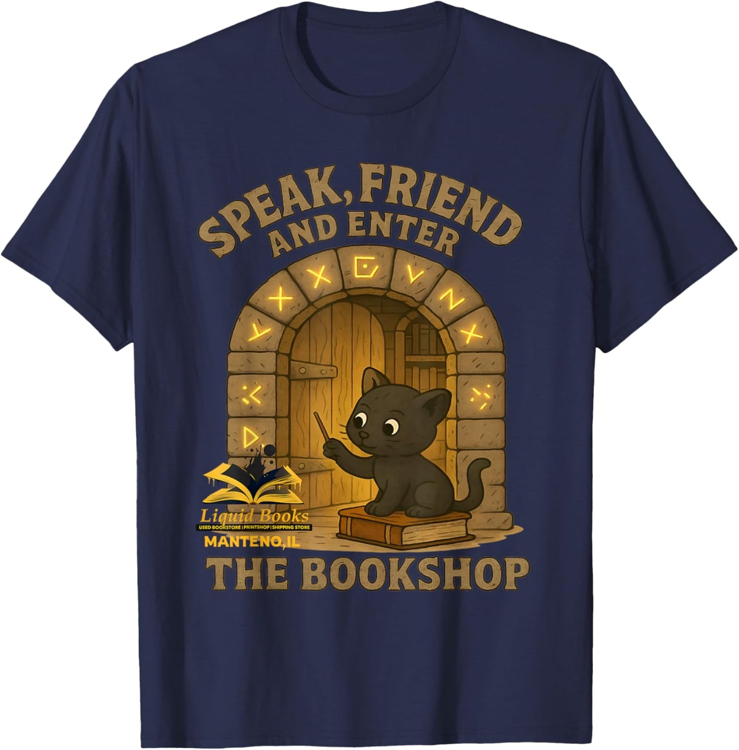 Speak Friend Enter Funny Bookshop Magic Black Panther Design T-Shirt - T-Shirt | Navy