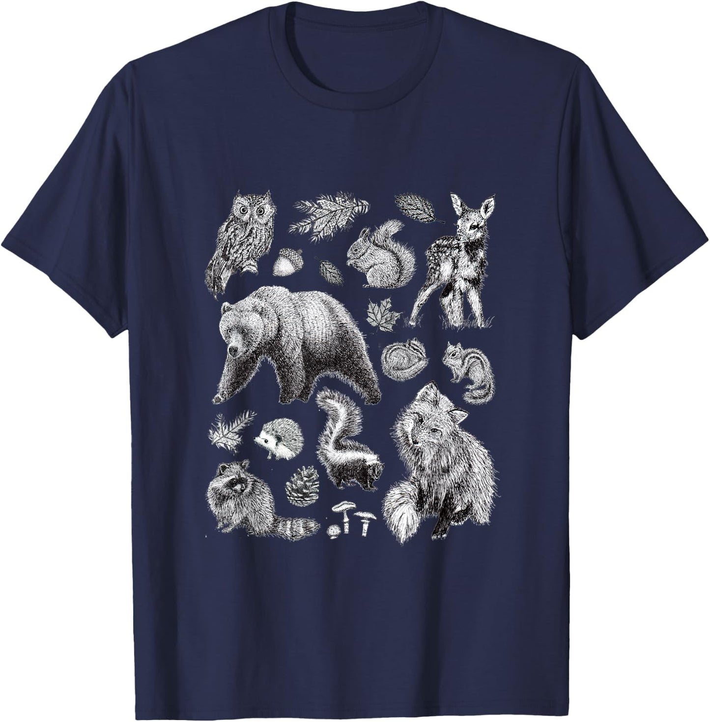 Woodland Animals Forest Men's Women's Kid's T-Shirt - T-Shirt | Navy