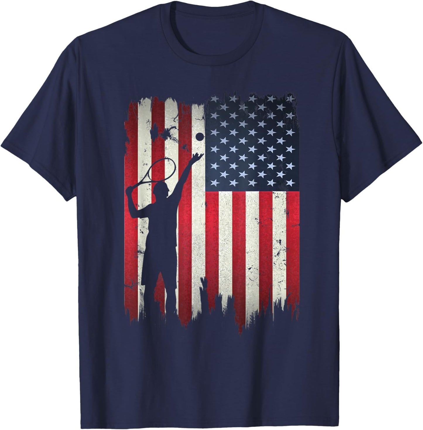 Tennis USA American Flag 4th of July Patriotic Sports Women Kids Men T-Shirt - T-Shirt | Navy