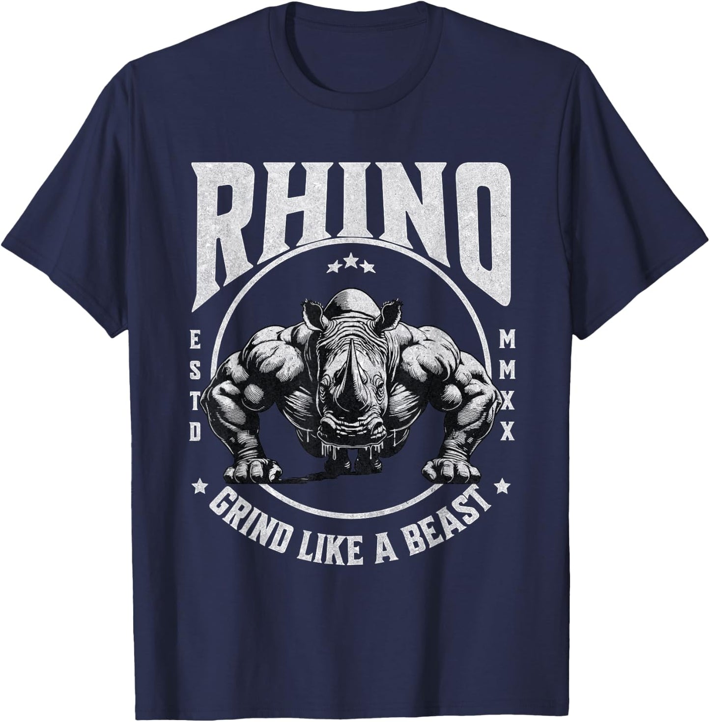 Rhino Grind Like a Beast Pushup Gym Motivation Workout T-Shirt - T-Shirt | Navy