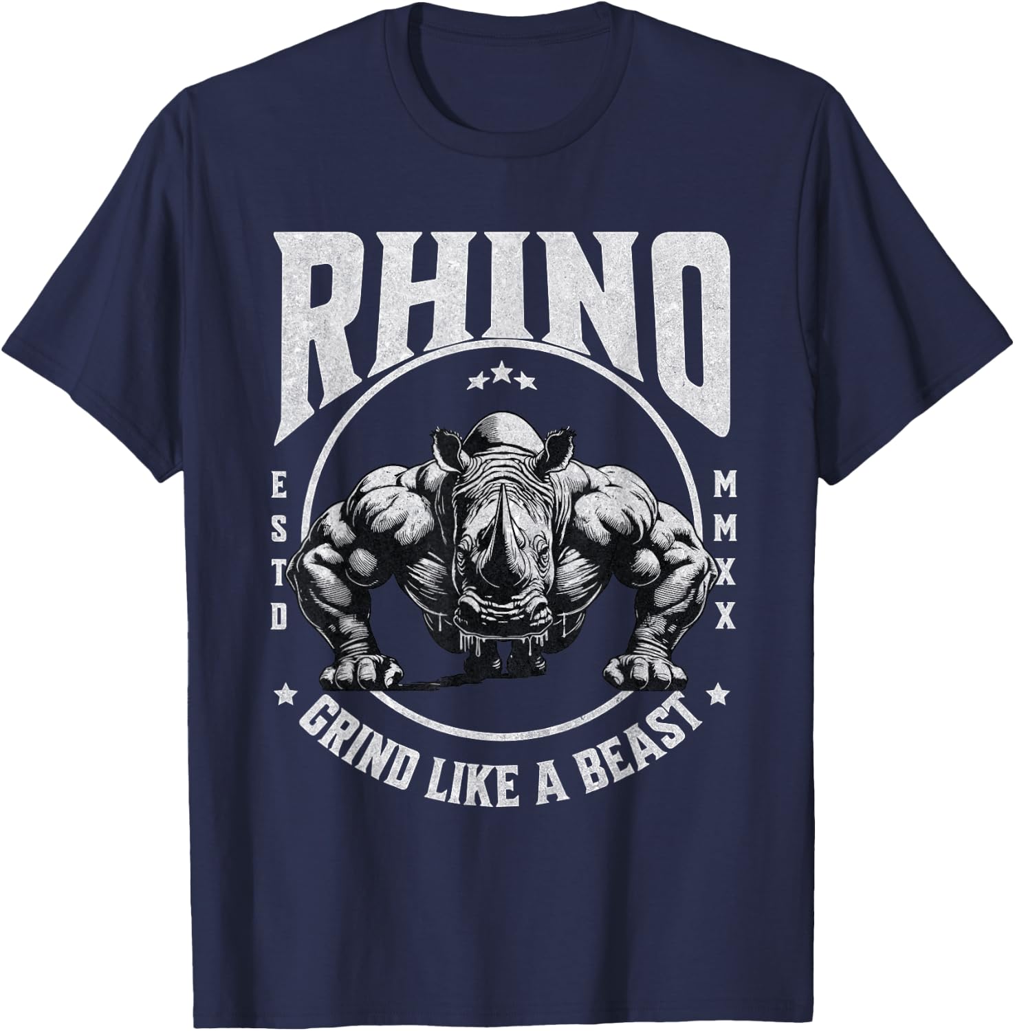 Rhino Grind Like a Beast Pushup Gym Motivation Workout T-Shirt - T-Shirt | Navy
