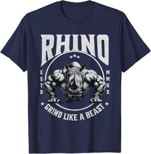 Rhino Grind Like a Beast Pushup Gym Motivation Workout T-Shirt - T-Shirt | Navy