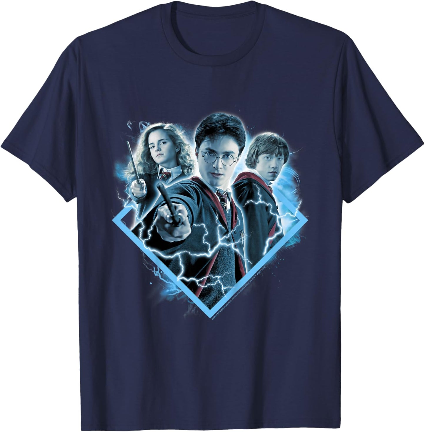 Kids Harry Potter Harry Ron and Hermione Lightning Portrait T-Shirt - T-Shirt | Navy