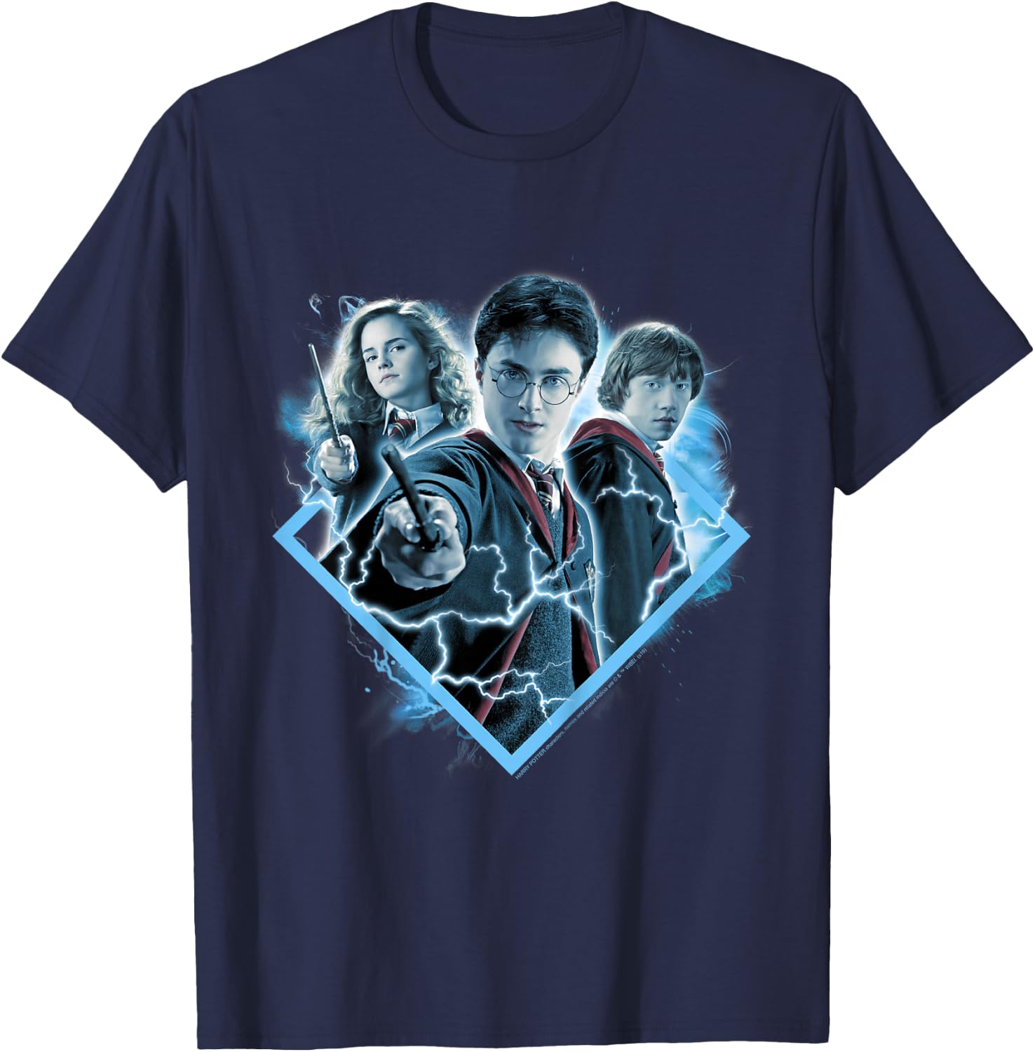 Kids Harry Potter Harry Ron and Hermione Lightning Portrait T-Shirt - T-Shirt | Navy