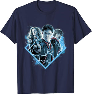 Kids Harry Potter Harry Ron and Hermione Lightning Portrait T-Shirt - T-Shirt | Navy