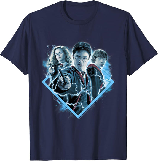 Kids Harry Potter Harry Ron and Hermione Lightning Portrait T-Shirt - T-Shirt | Navy