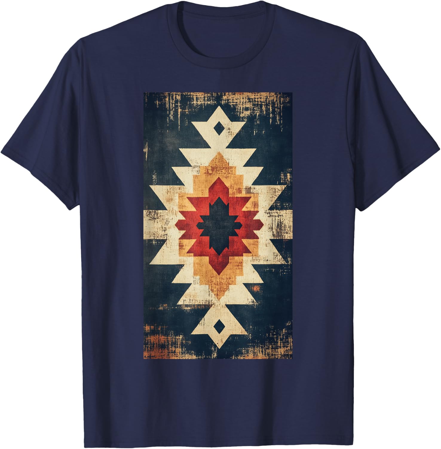 Retro Geometric Native Vintage Bohemian Ethnic T-Shirt - T-Shirt | Navy