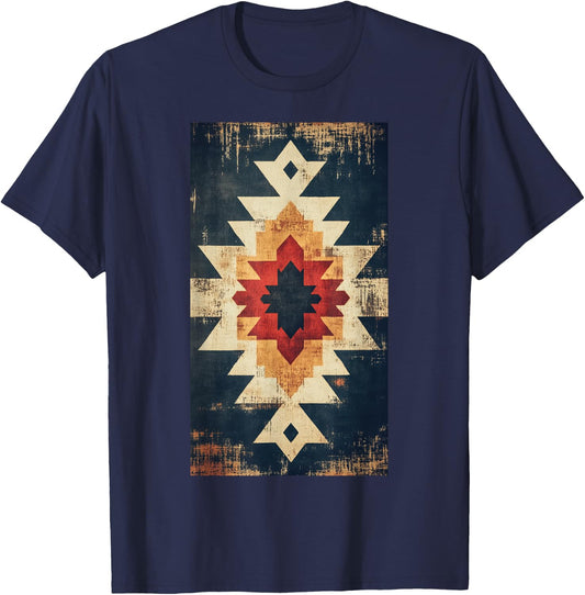 Retro Geometric Native Vintage Bohemian Ethnic T-Shirt - T-Shirt | Navy