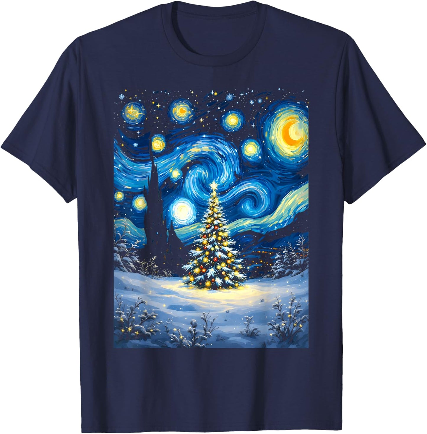 Christmas Tree Starry Night Van Gogh Winter Wonderland T-Shirt - T-Shirt | Navy