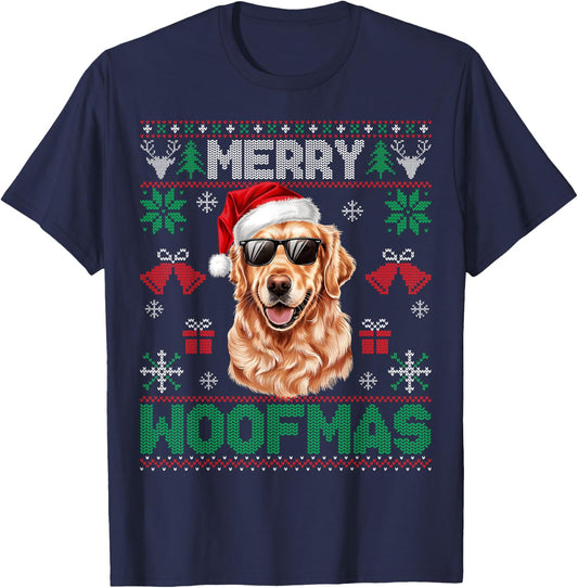 Golden Retrievers Merry Christmas Woofmas Dog Lover Mom Dad Men Women Kids T-Shirt - T-Shirt | Navy