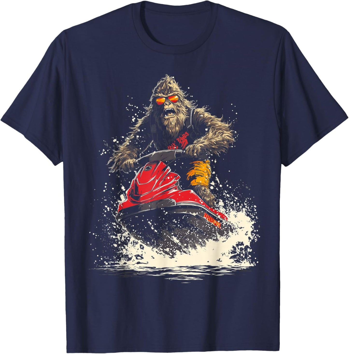 Bigfoot Riding Jet Ski Funny Jetski T-Shirt - T-Shirt | Navy