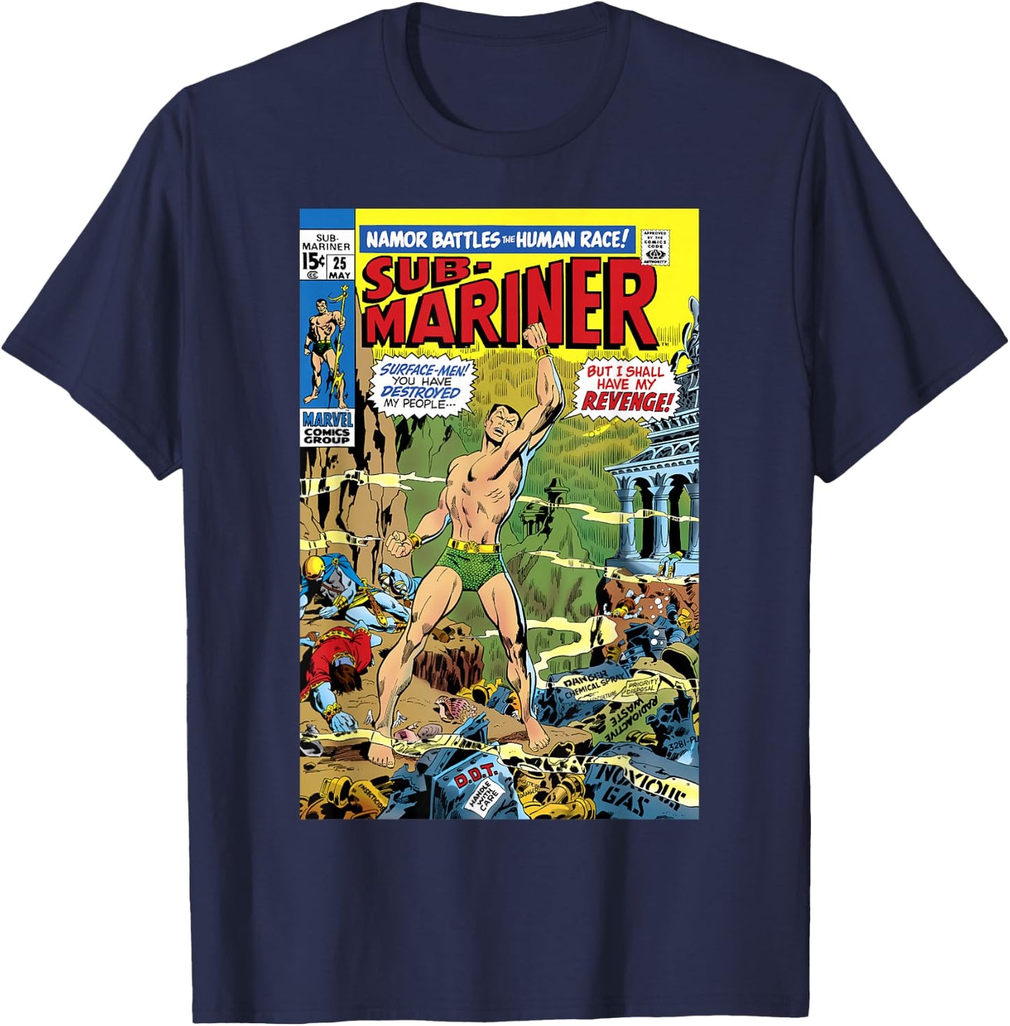 Marvel Namor The Sub-Mariner Battles The Human Race Comic T-Shirt - T-Shirt | Navy