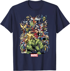 Marvel Exclusive Franchise Superhero Collage T-Shirt - T-Shirt | Navy