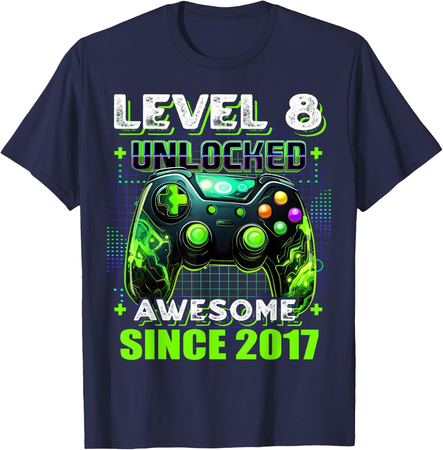 8th Birthday Boy Level 8 Gamer 8 Year Video Game Party T-Shirt - T-Shirt | Navy
