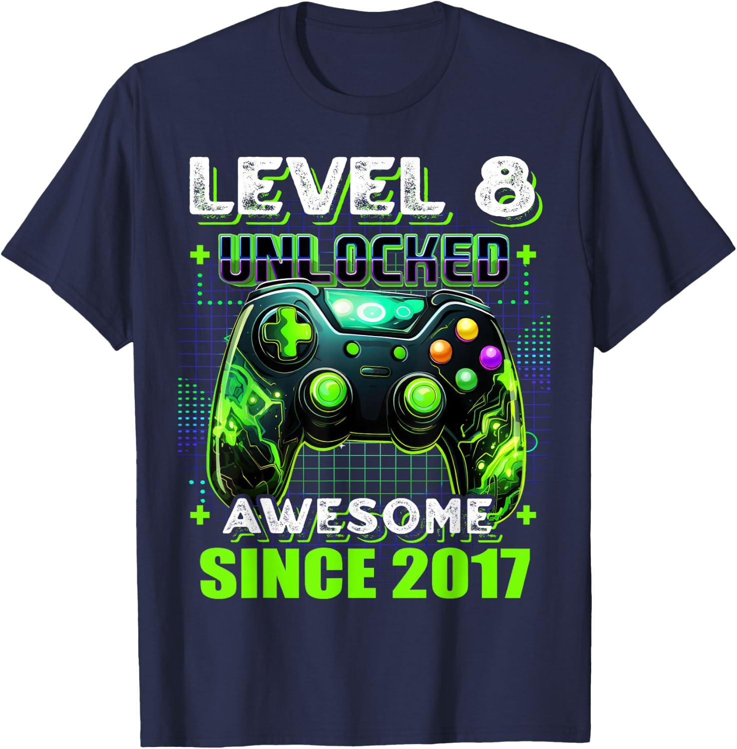 8th Birthday Boy Level 8 Gamer 8 Year Video Game Party T-Shirt - T-Shirt | Navy