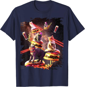 Galaxy Laser Cat On Burger - Space Cheeseburger Cats T-Shirt - T-Shirt | Navy