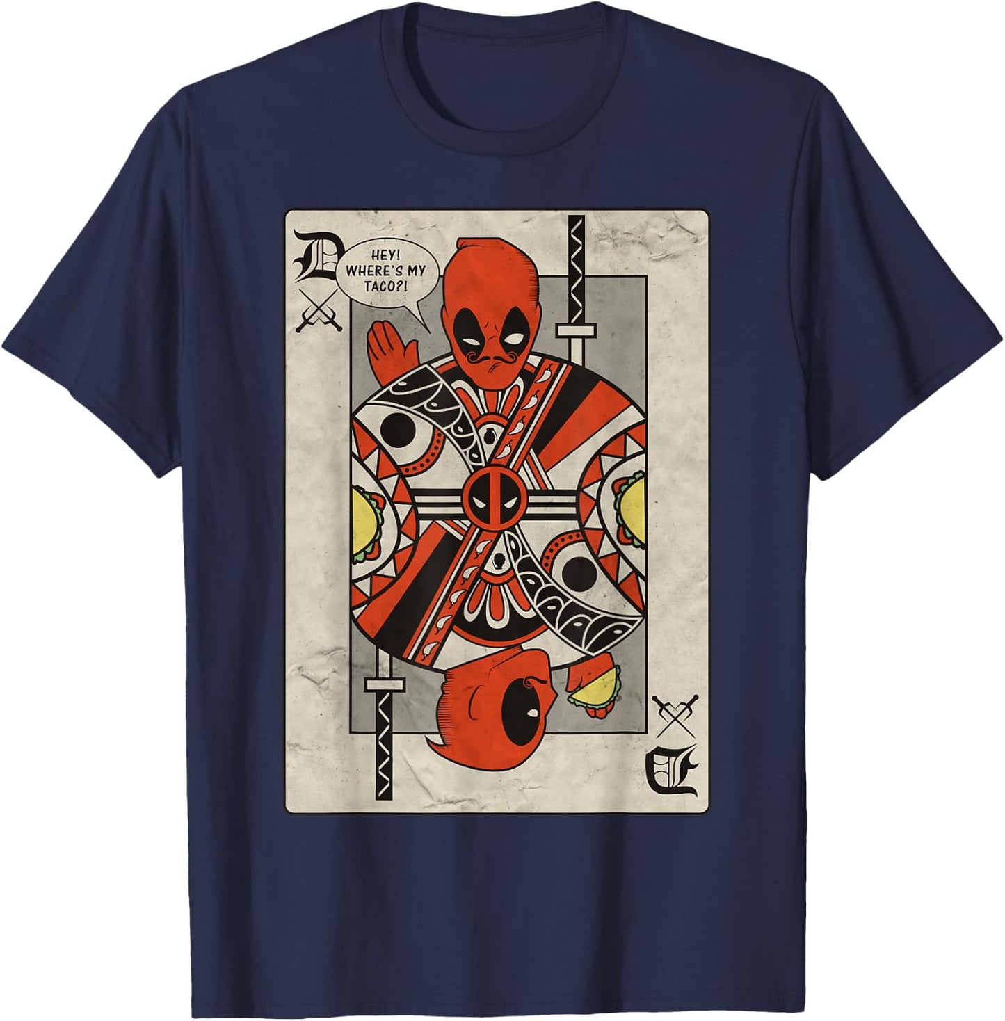 Marvel Deadpool Playing Card Taco Fight Graphic T-Shirt - T-Shirt | Navy