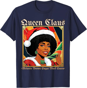 Melanin Queen Santa African American Christmas T-Shirt - T-Shirt | Navy