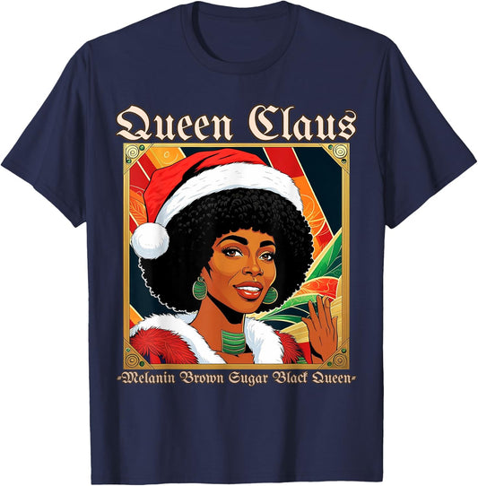 Melanin Queen Santa African American Christmas T-Shirt - T-Shirt | Navy