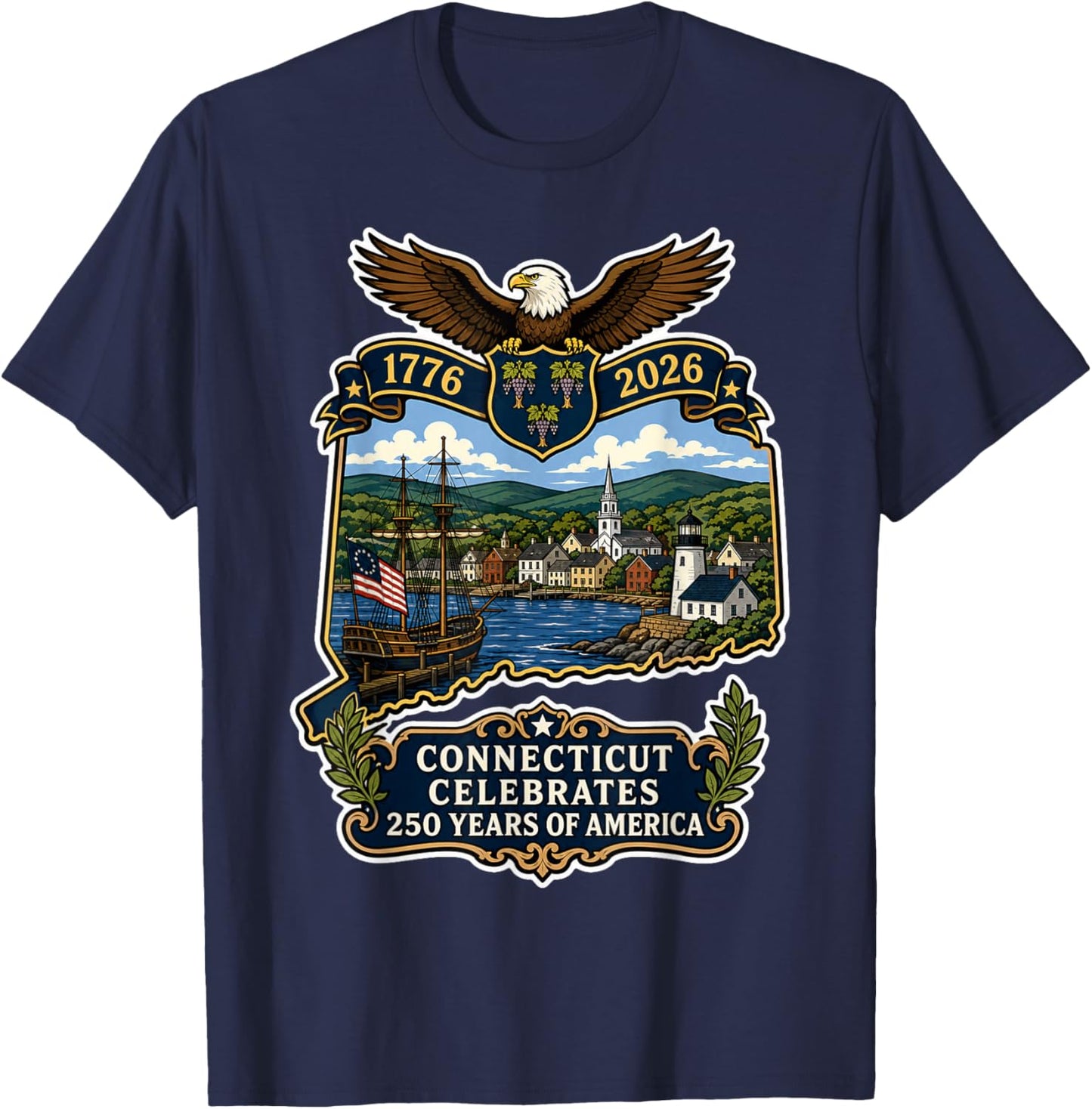 Connecticut 250 Years of America Celebration USA Patriotic T-Shirt - T-Shirt | Navy