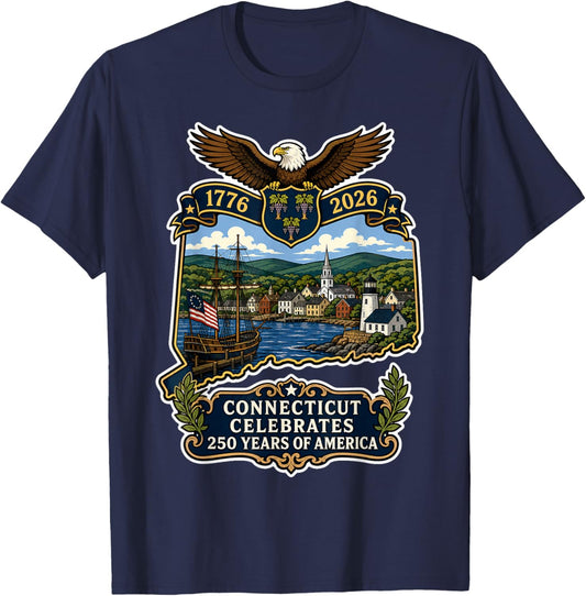 Connecticut 250 Years of America Celebration USA Patriotic T-Shirt - T-Shirt | Navy