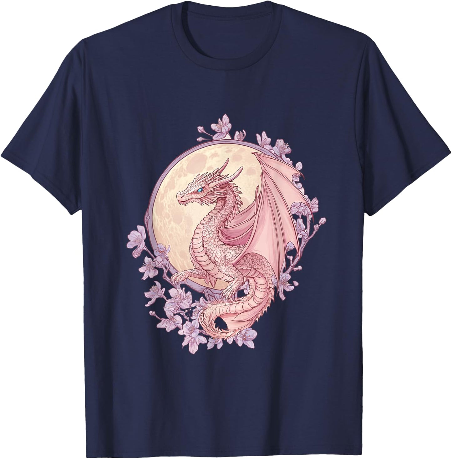 Art Nouveau Pink Dragon in Cherry Blossom Realm T-Shirt - T-Shirt | Navy