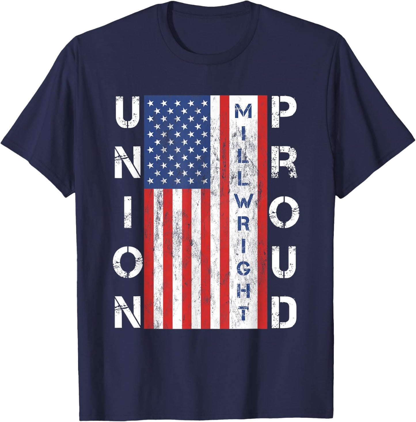Union Proud American Flag Millwright T-Shirt - T-Shirt | Navy