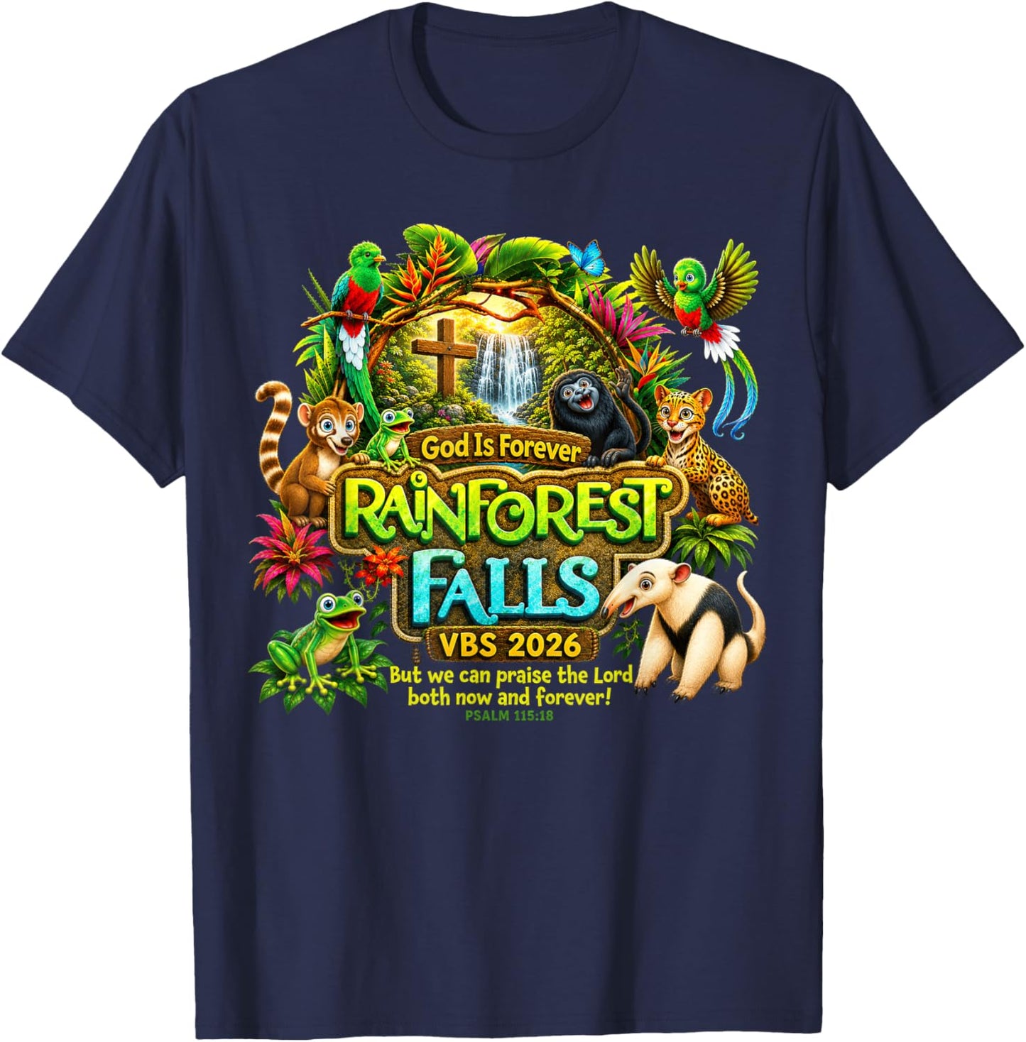 Rainforest-Falls Exploring The Nature God VBS 2026 Kids T-Shirt - T-Shirt | Navy