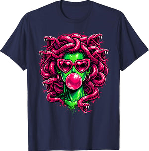 Medusa Bubblegum Sunglasses Heart Greek Snake Hair Goddess T-Shirt - T-Shirt | Navy