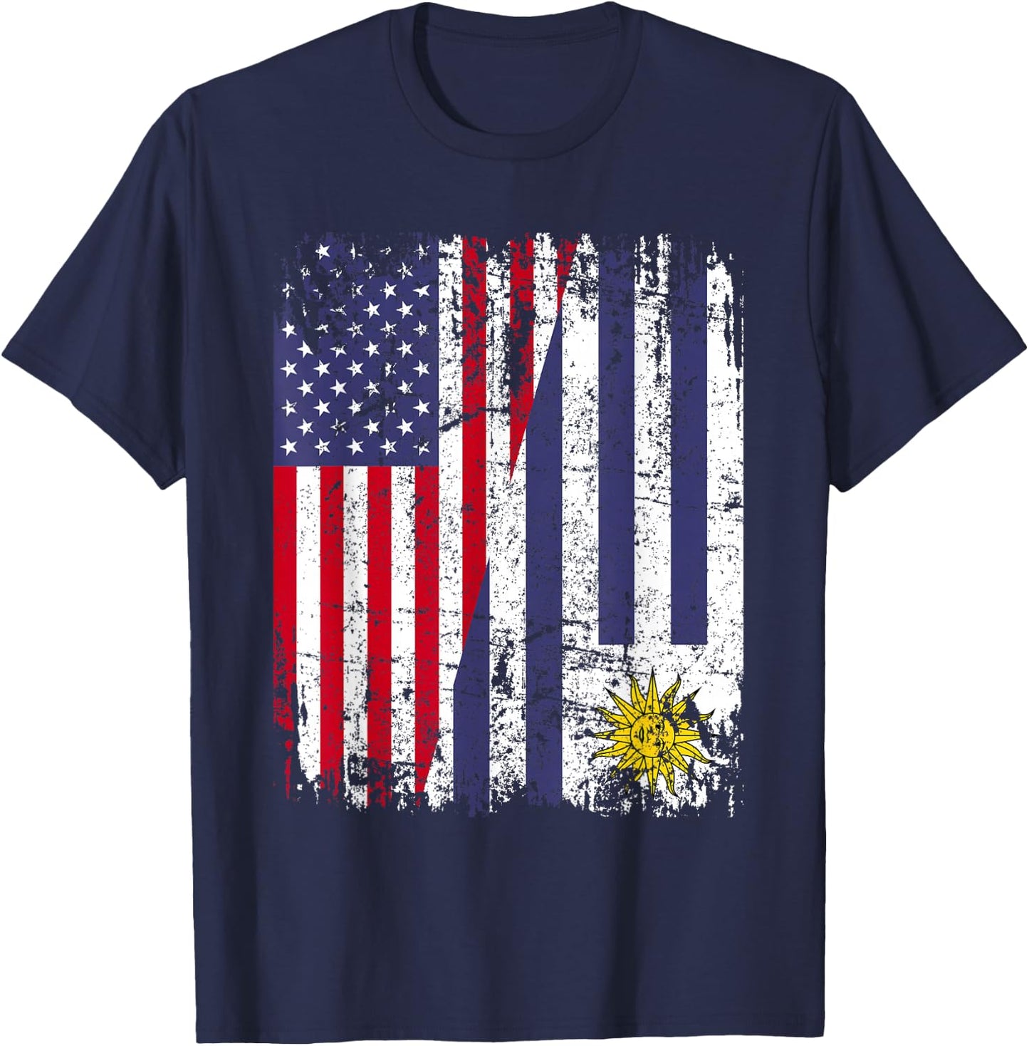 Uruguayan Roots | Half American Flag | Uruguay T-Shirt - T-Shirt | Navy