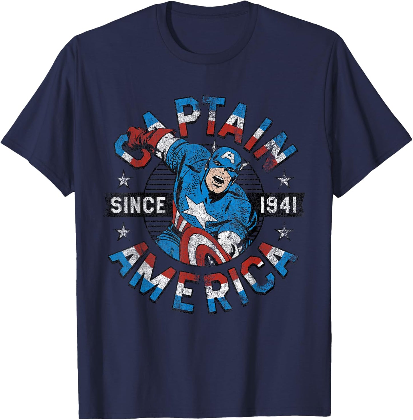 Marvel Avengers Vintage Captain America Comic Hero Since 41 T-Shirt - T-Shirt | Navy