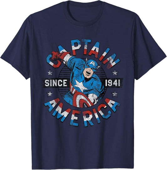 Marvel Avengers Vintage Captain America Comic Hero Since 41 T-Shirt - T-Shirt | Navy