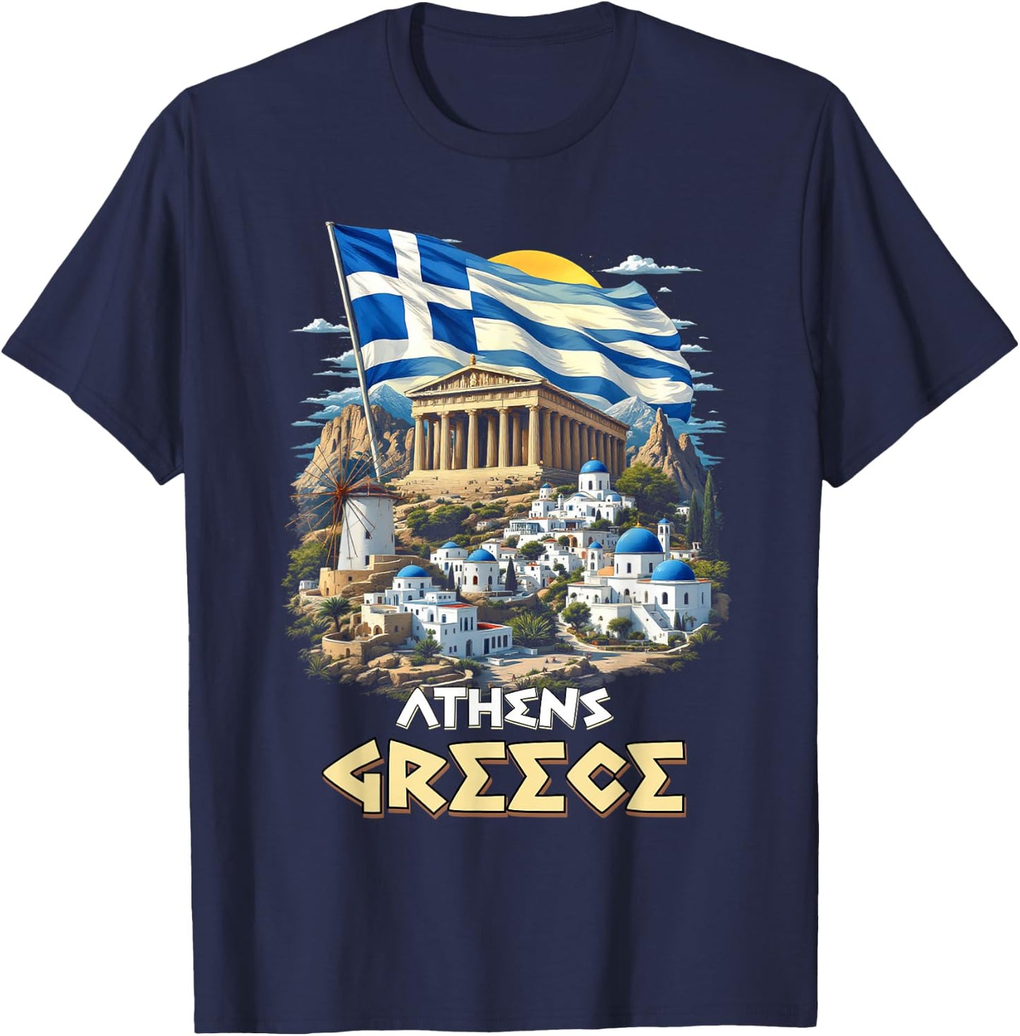 Athens Greece Flag Athens Souvenir Travel Vacation T-Shirt - T-Shirt | Navy