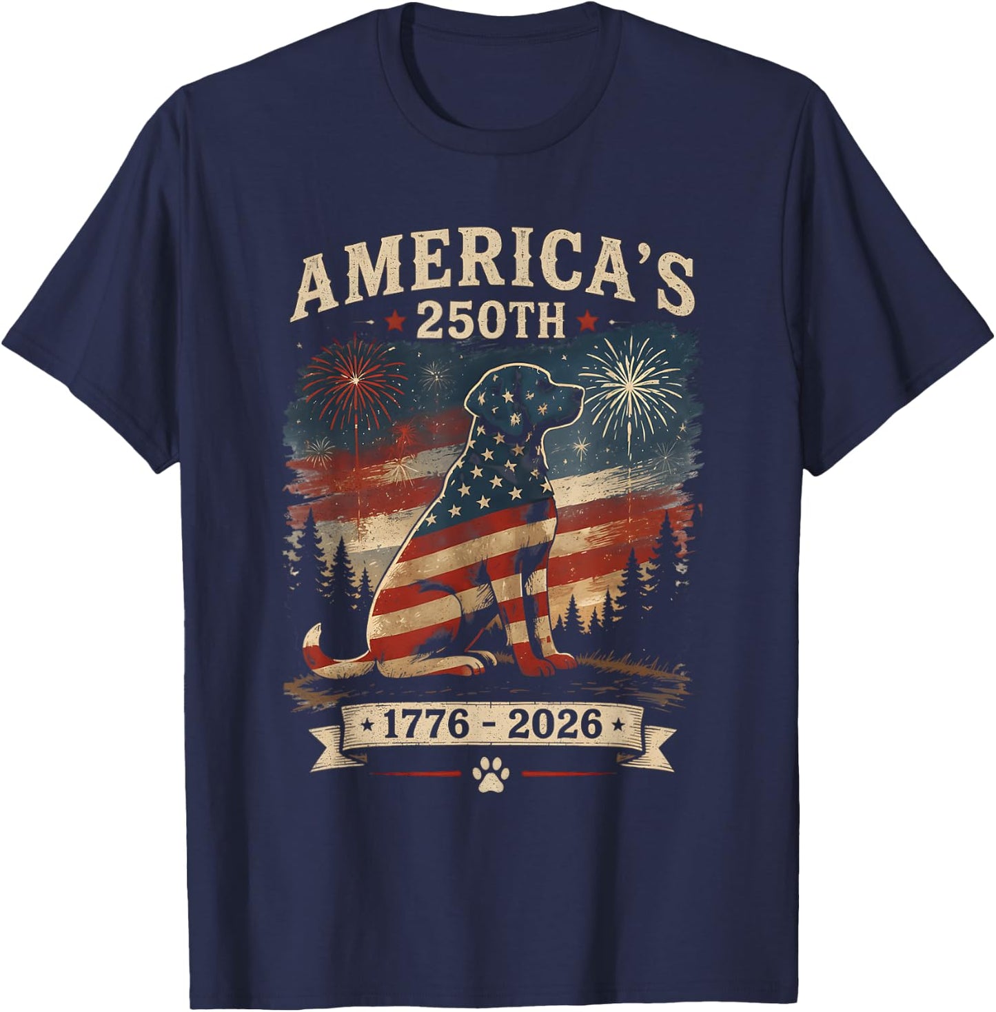 Labrador Retriever America's 250th Anniversary 1776 2026 T-Shirt - T-Shirt | Navy